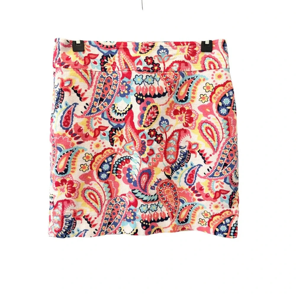 Talbots Womens Pink Blue Paisley Cotton Blend Mini Skirt Size‎ 4 A-Line Textured